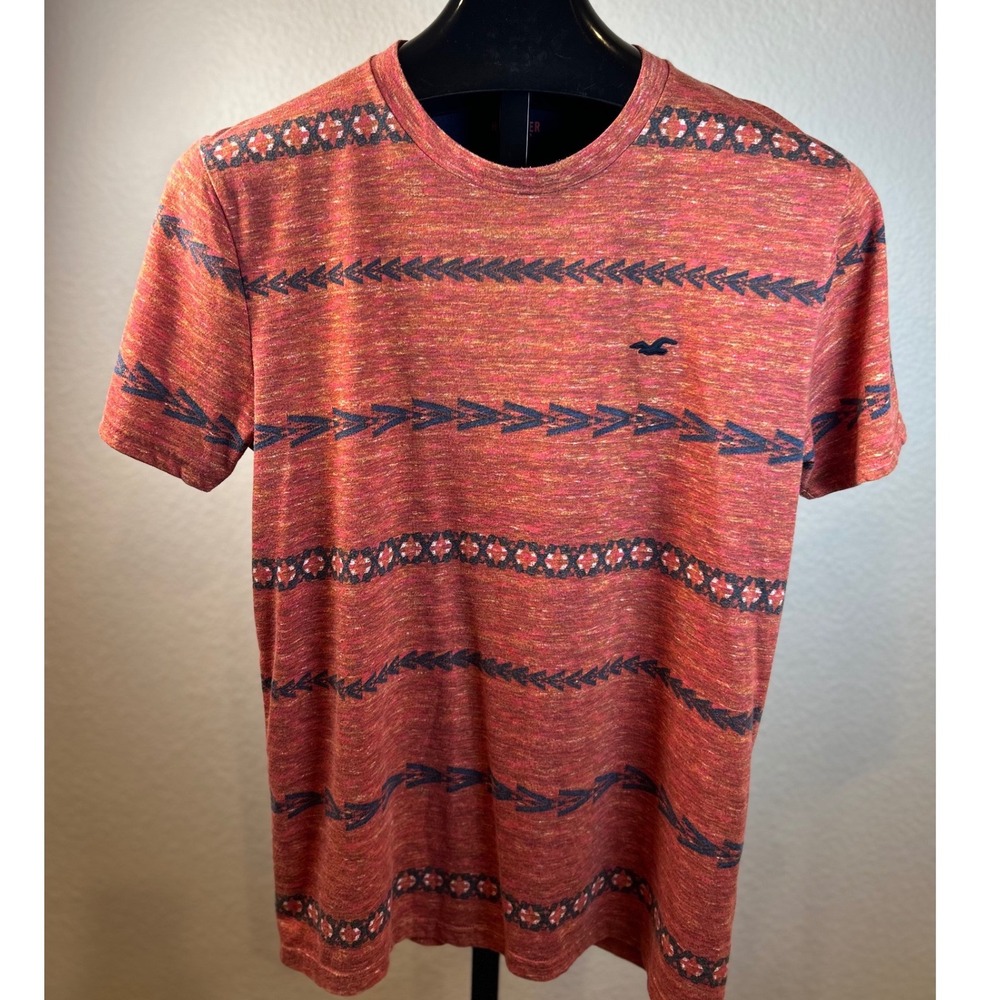 Hollister Mens Southwestern Stripe Space Dye T-Shirt Orange Blue Medium M
